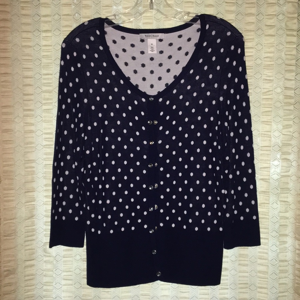 White House Black Market navy white cardigan Med